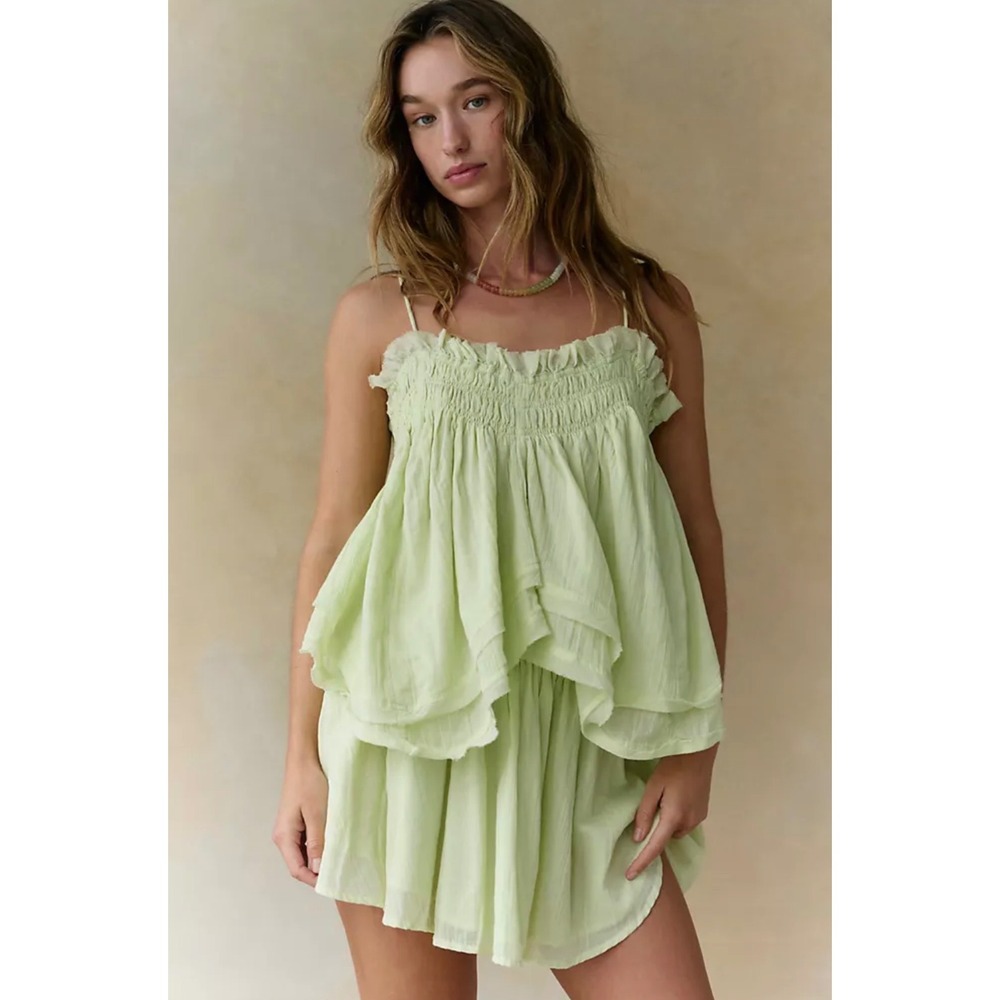 Free People Free-est Layla Set Lime Cream Smocked Cami and Shorts XS NWT